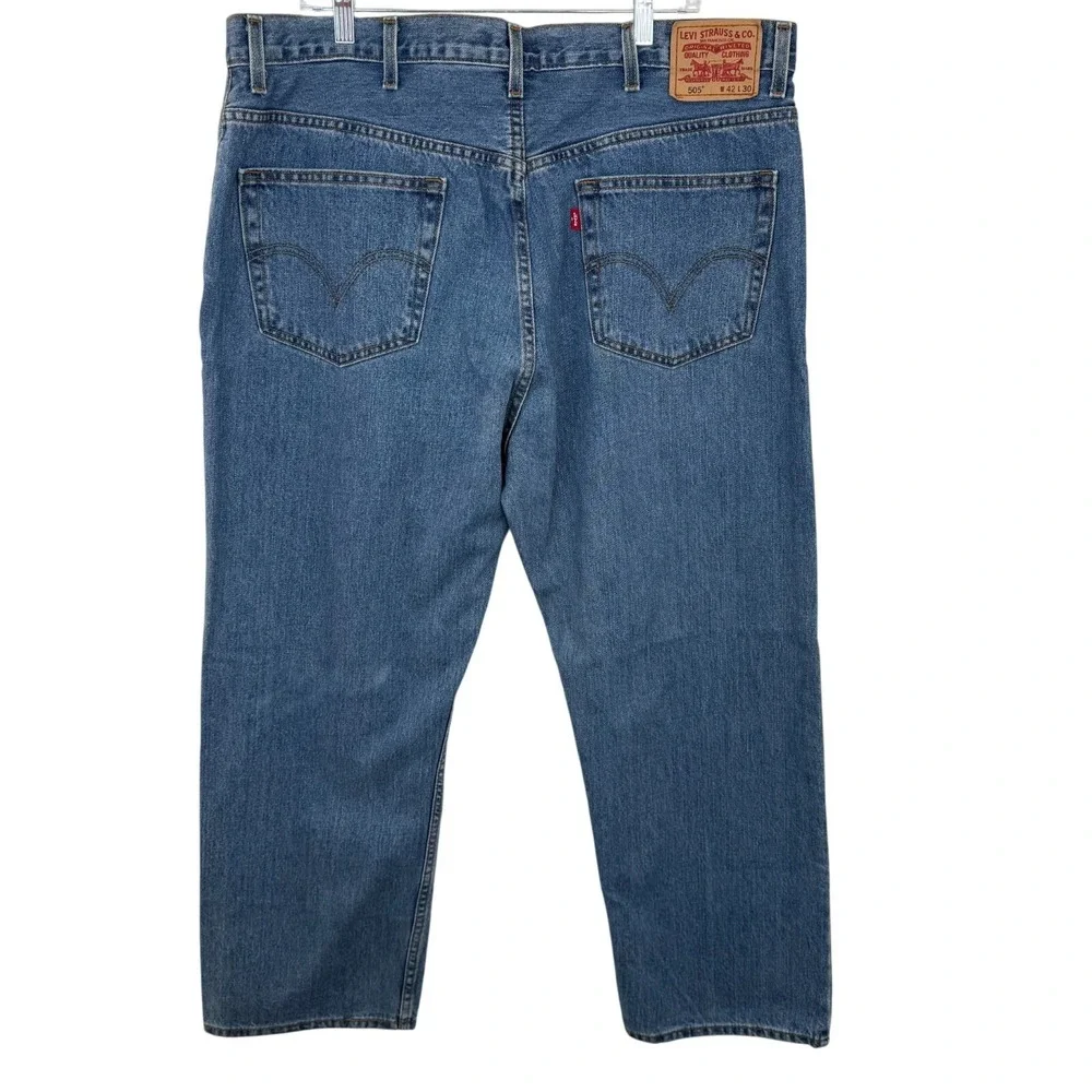Levi's 505 Regular Fit Jeans Men W42 L30 Blue Denim Straight Leg‎ Classic